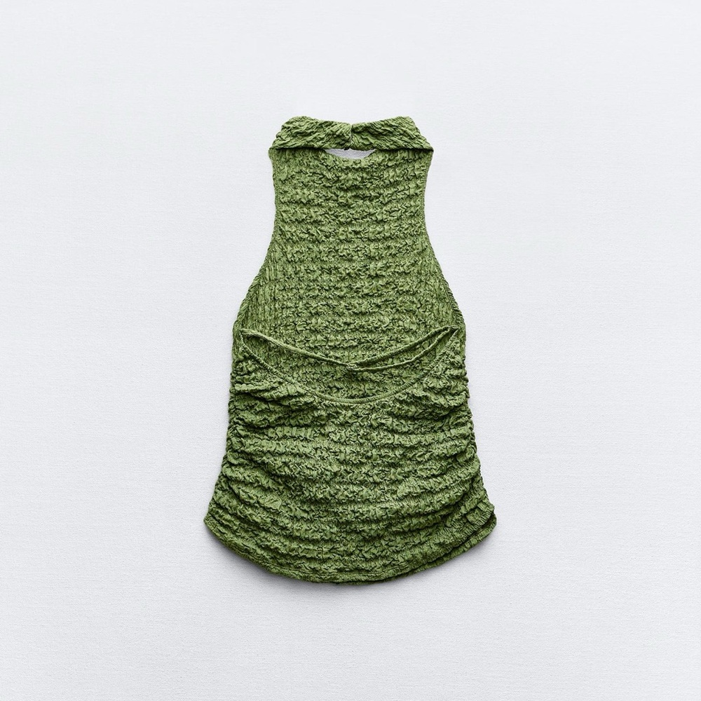 Zara Textured Green Halter Top